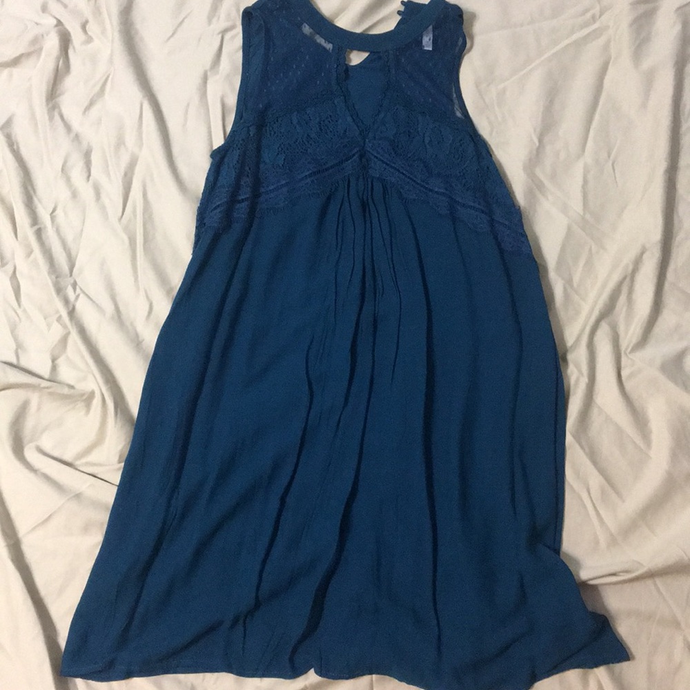blue dress, with lace at the top!